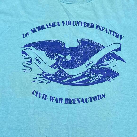 VTG Military Shirt 1st Nebraska Volunteer Infantry Med Turquoise Single Stitch - Picture 1 of 7